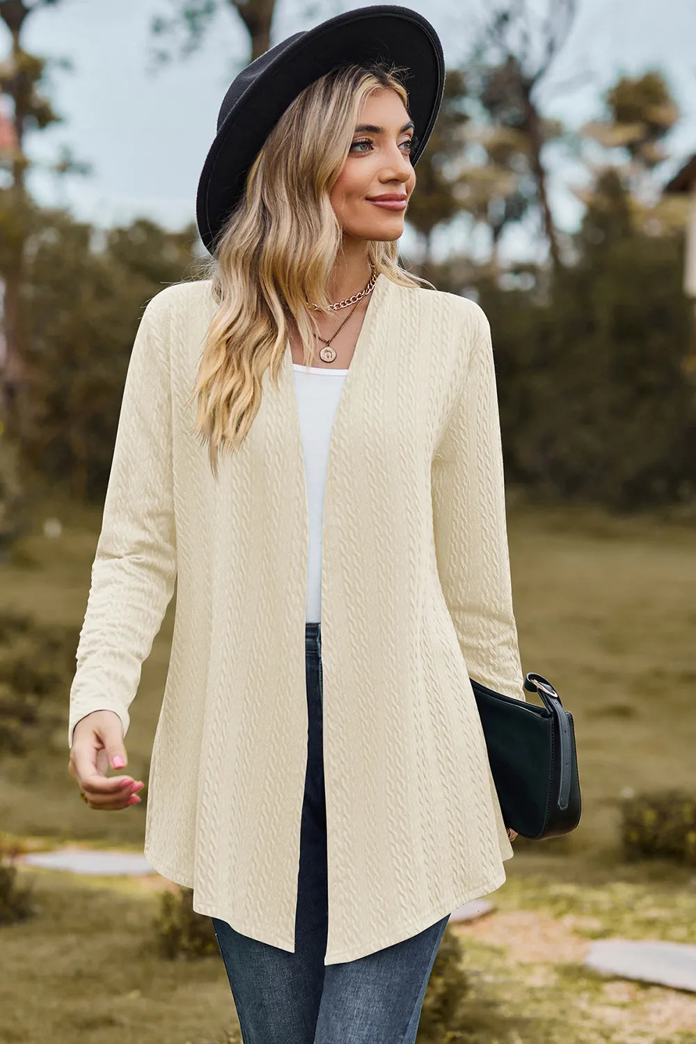 Textured Open Front Long Sleeve Cardigan (15)