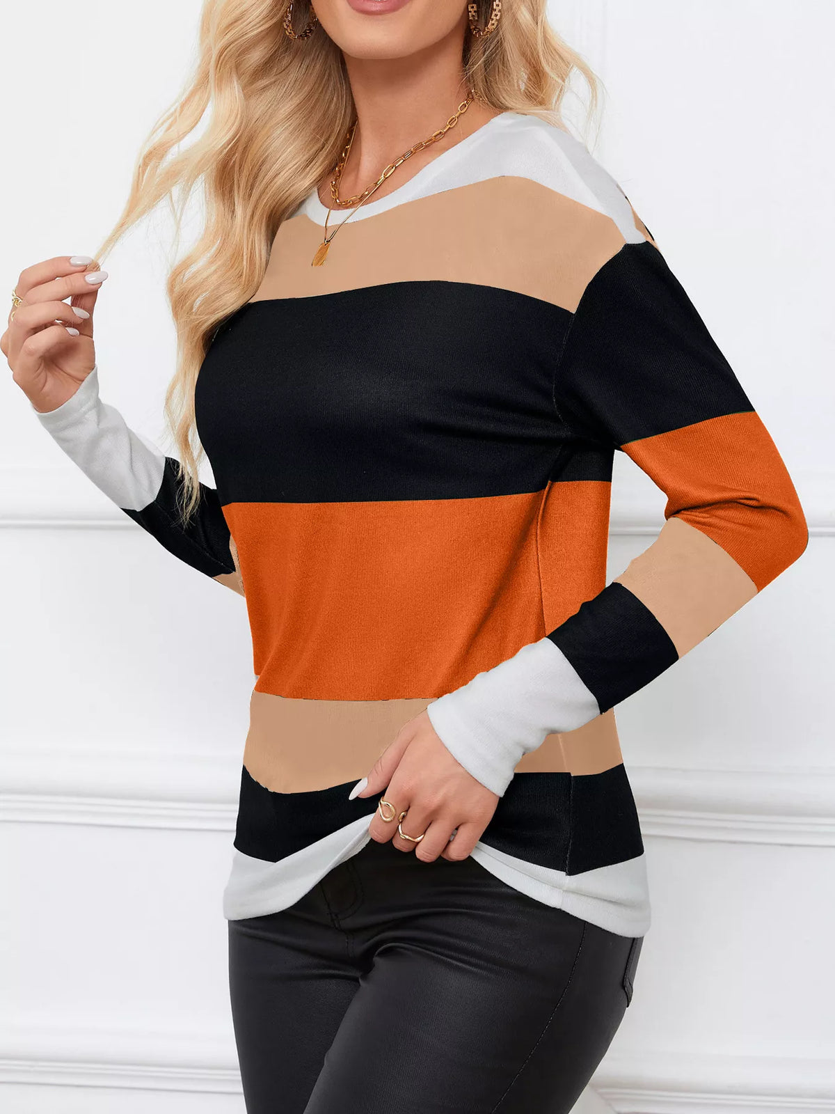 Leopard Block Striped Knit Top (5)
