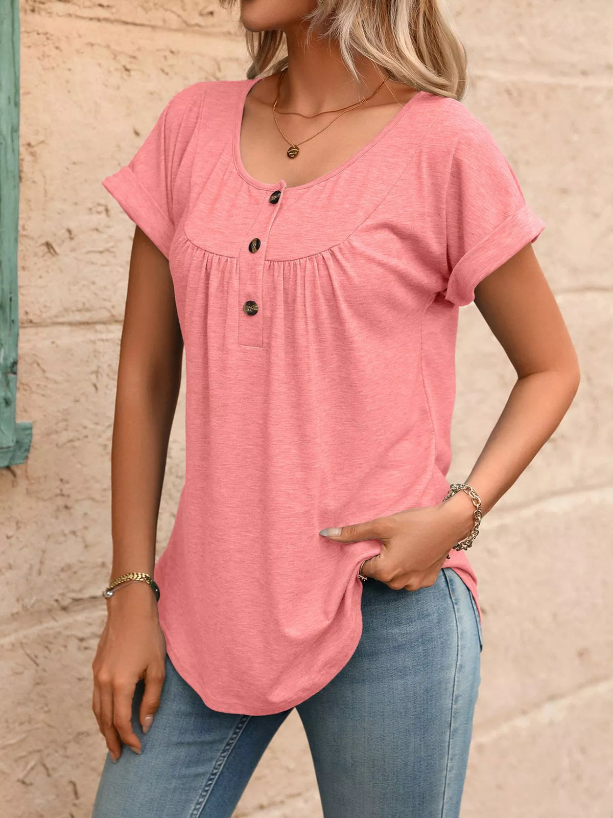 Casual Button Detail Henley T-shirt (16)