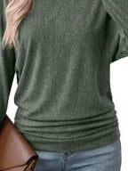 Long Sleeve Crew Neck Casual T-shirt Ruched Hem (18)
