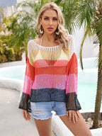 Block Openwork Boat Neck Cover Up