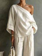 One Shoulder Top Wide Leg Pants Set (20)