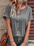 Full Size Decor Button Short Sleeve T-shirt Plus (12)