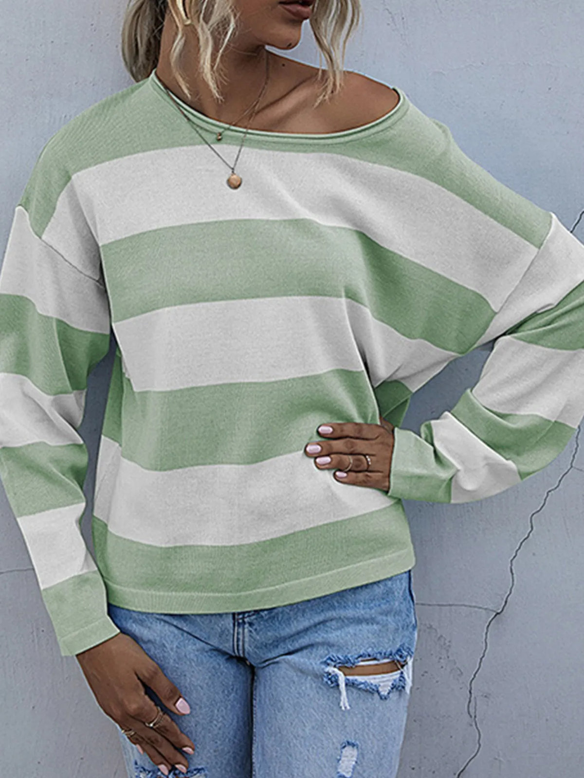 Striped Casual Long Sleeve Knit Top (11)