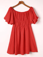 Off-shoulder Puff Sleeve Mini Dress (8)