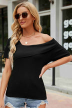 Asymmetrical Neck Rib-knit Top (6)