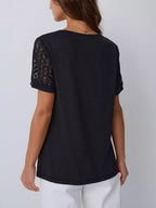 Lace Short Sleeve Round Neck T-shirt (7)