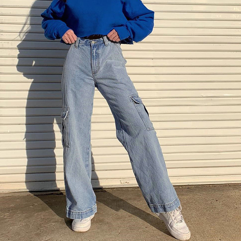 Denim Straight Leg Pants variant CJNSXZNZ00628-Blue-L|CJNSXZNZ00628-Blue-M|CJNSXZNZ00628-Blue-S