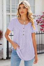 Eyelet Quarter Button Short Sleeve T-shirt (31)