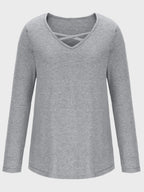 Crisscross V-neck Long Sleeve T-shirt (14)
