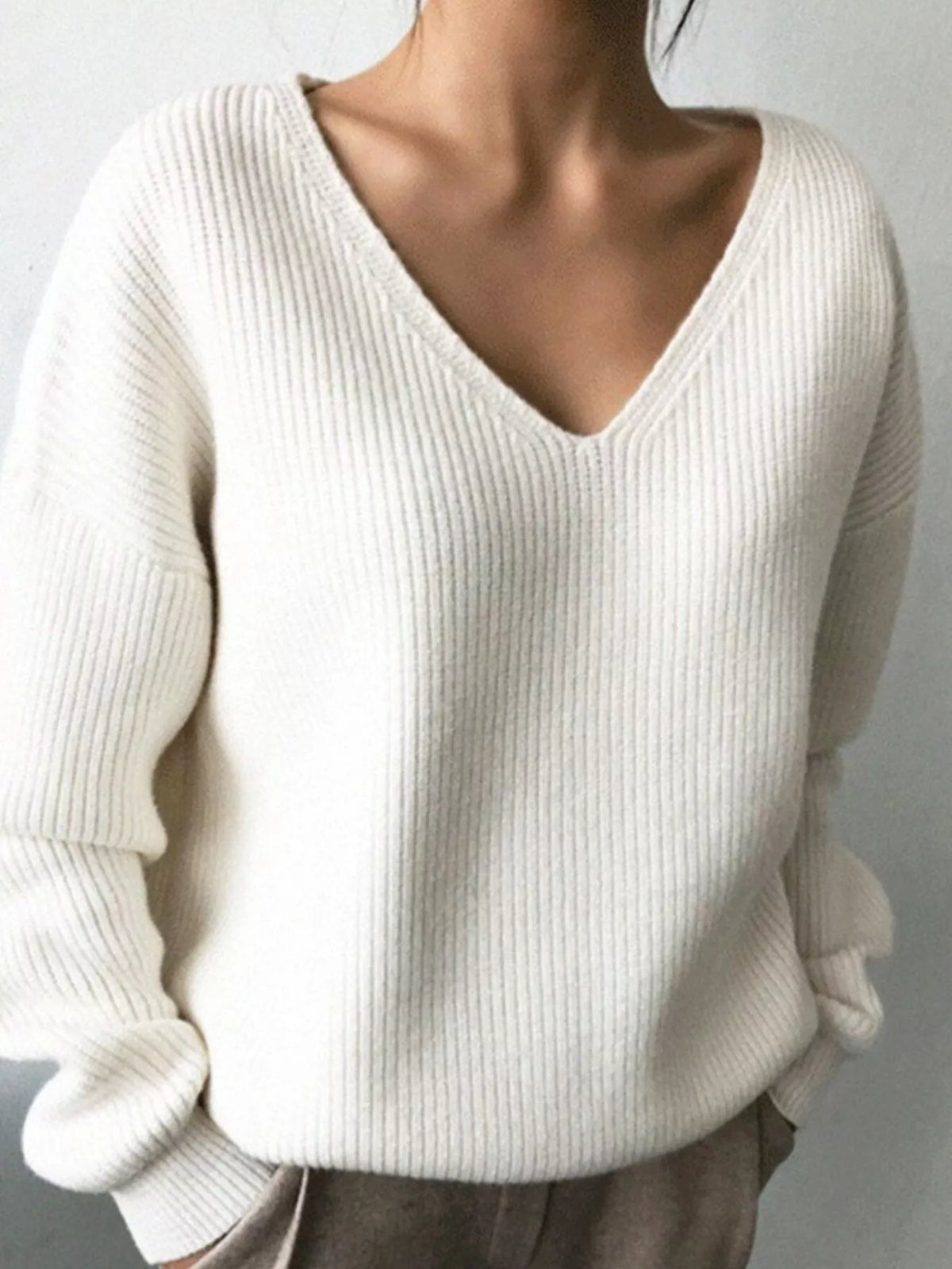 V-neck Dropped Shoulder Sweater (2)