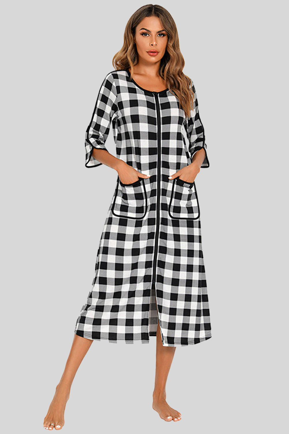 Round Neck Three-quarter Sleeve Midi Night Dress (19)