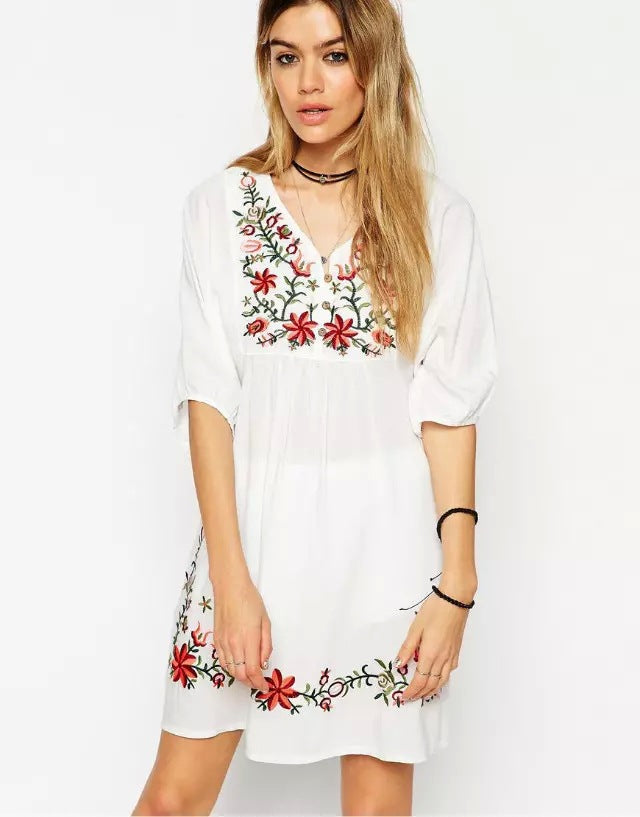 Embroidered V-neck Dress photo 1