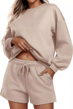 Round Neck Sweatshirt Shorts Set
