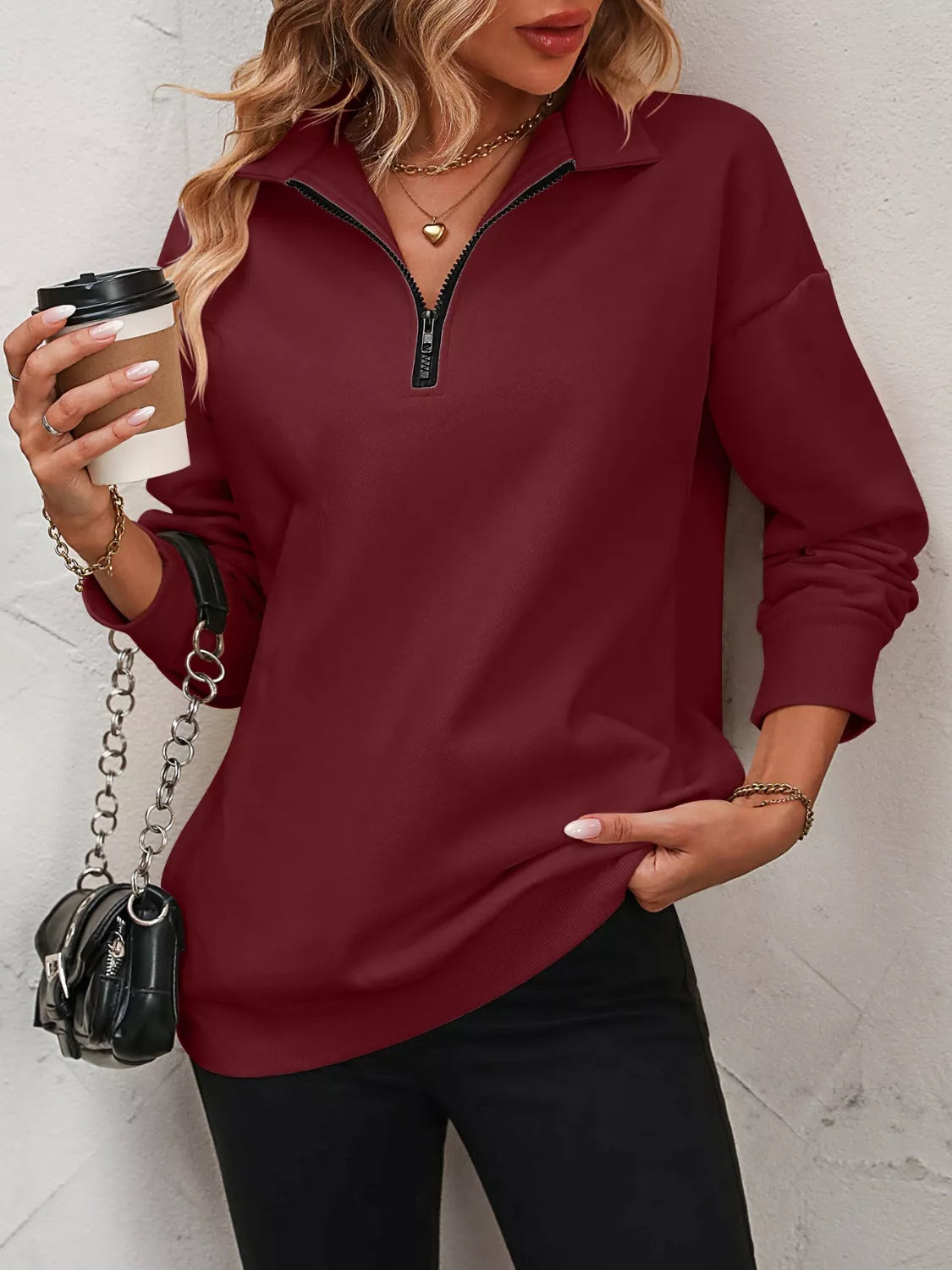 Quarter Zip Dropped Shoulder Sweatshirt (30)