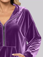 Full Size Velvet Half Zip Hoodie Kangaroo Pocket Plus (8)