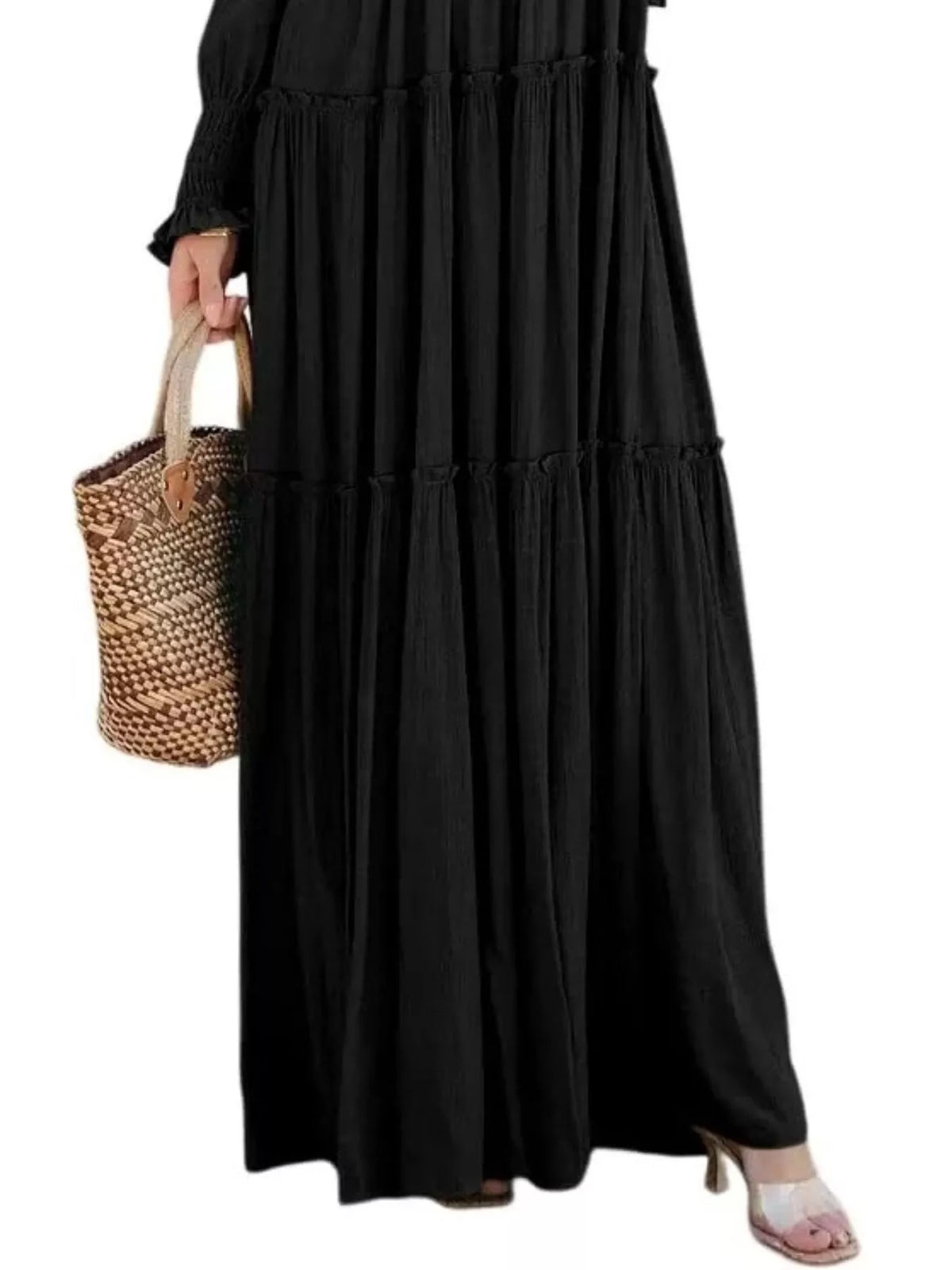 V-neck Long Sleeve Tiered Maxi Dress (13)