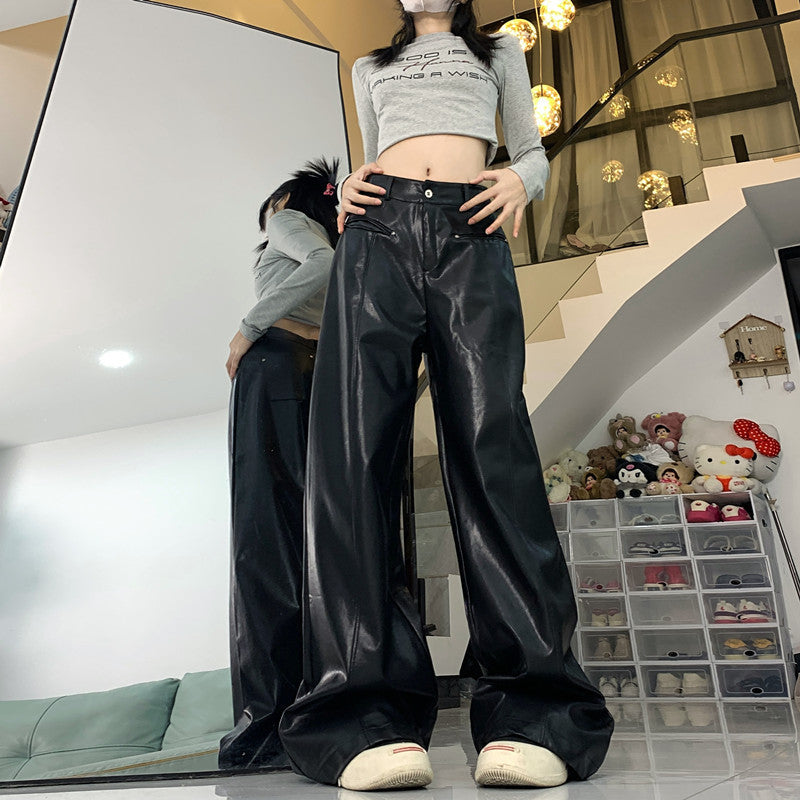 Straight Slim Pu Leather Baggy Pants photo 4