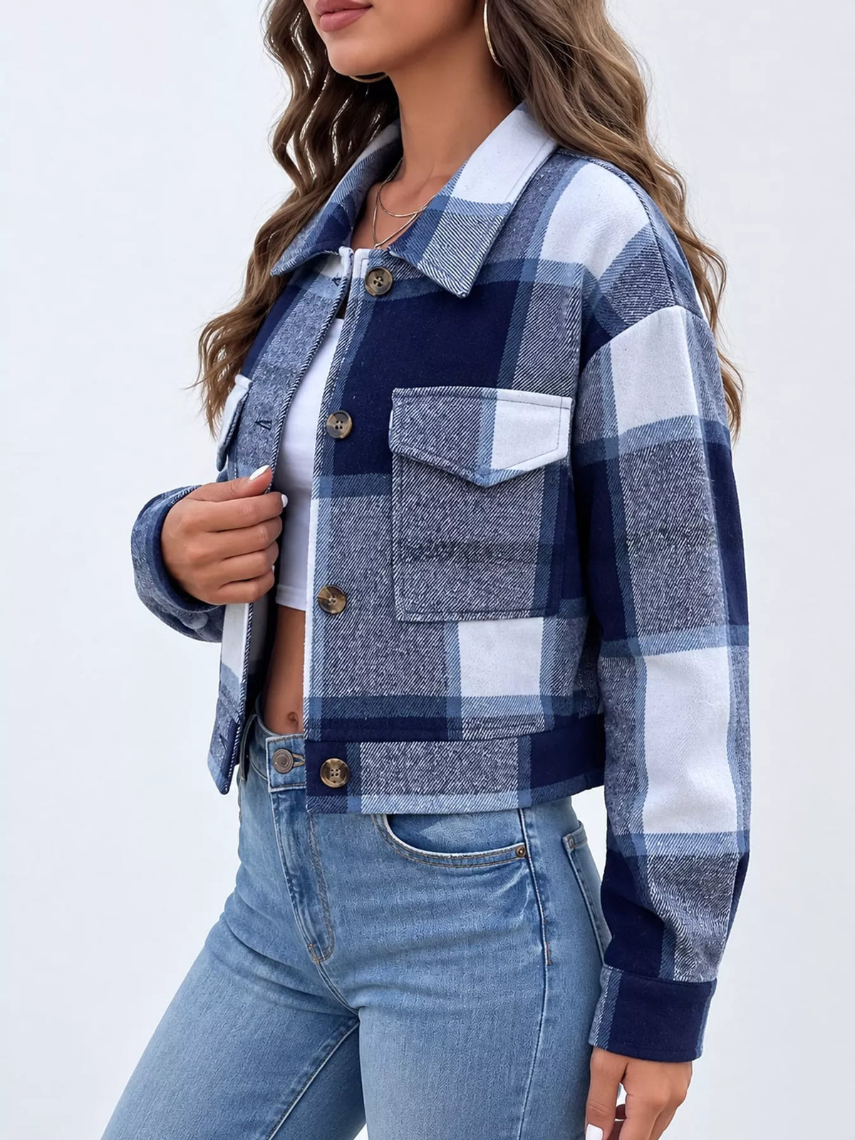 Plaid Button-front Cropped Jacket (6)
