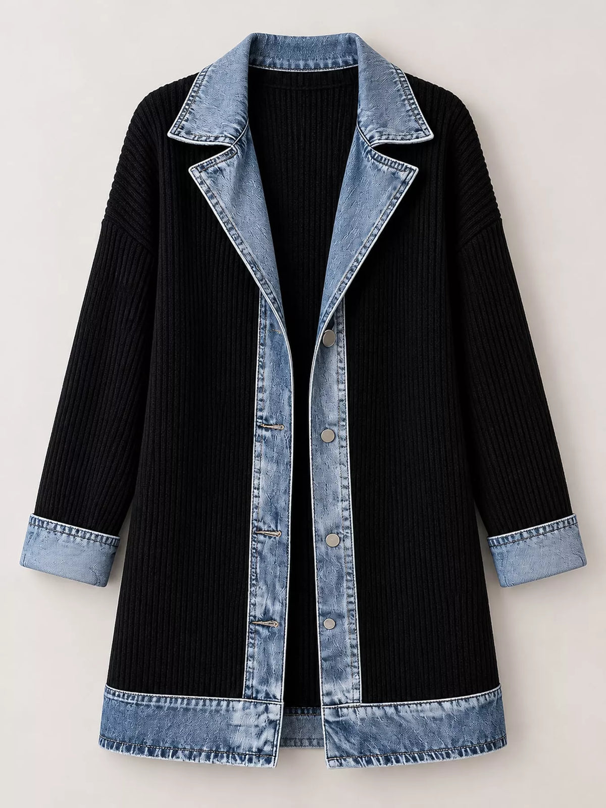 Full Size Denim Trim Ribbed Knit Cardigan Plus (4)
