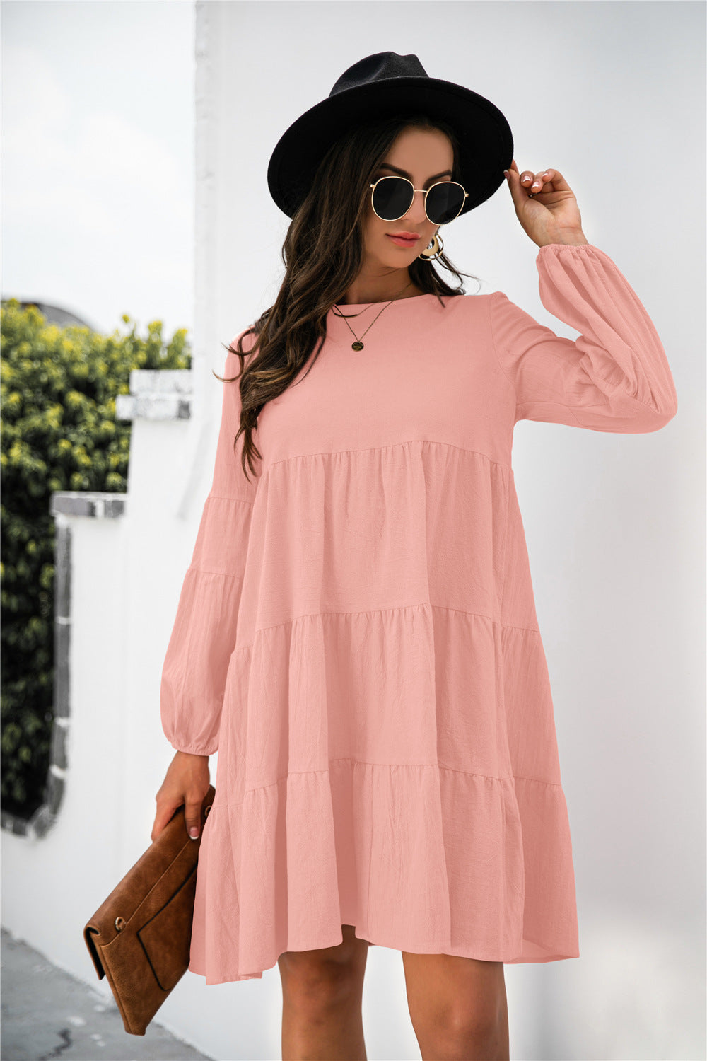 Balloon Sleeve Keyhole Tiered Dress (19)