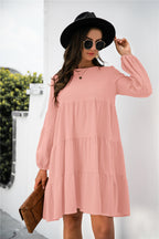 Balloon Sleeve Keyhole Tiered Dress (19)