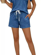 Casual Ribbed Knit Tee Shorts Set (17)