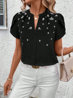 Floral Notched Short Sleeve Blouse (19)