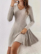 V-neck Ribbed Knit A-line Dress (12)