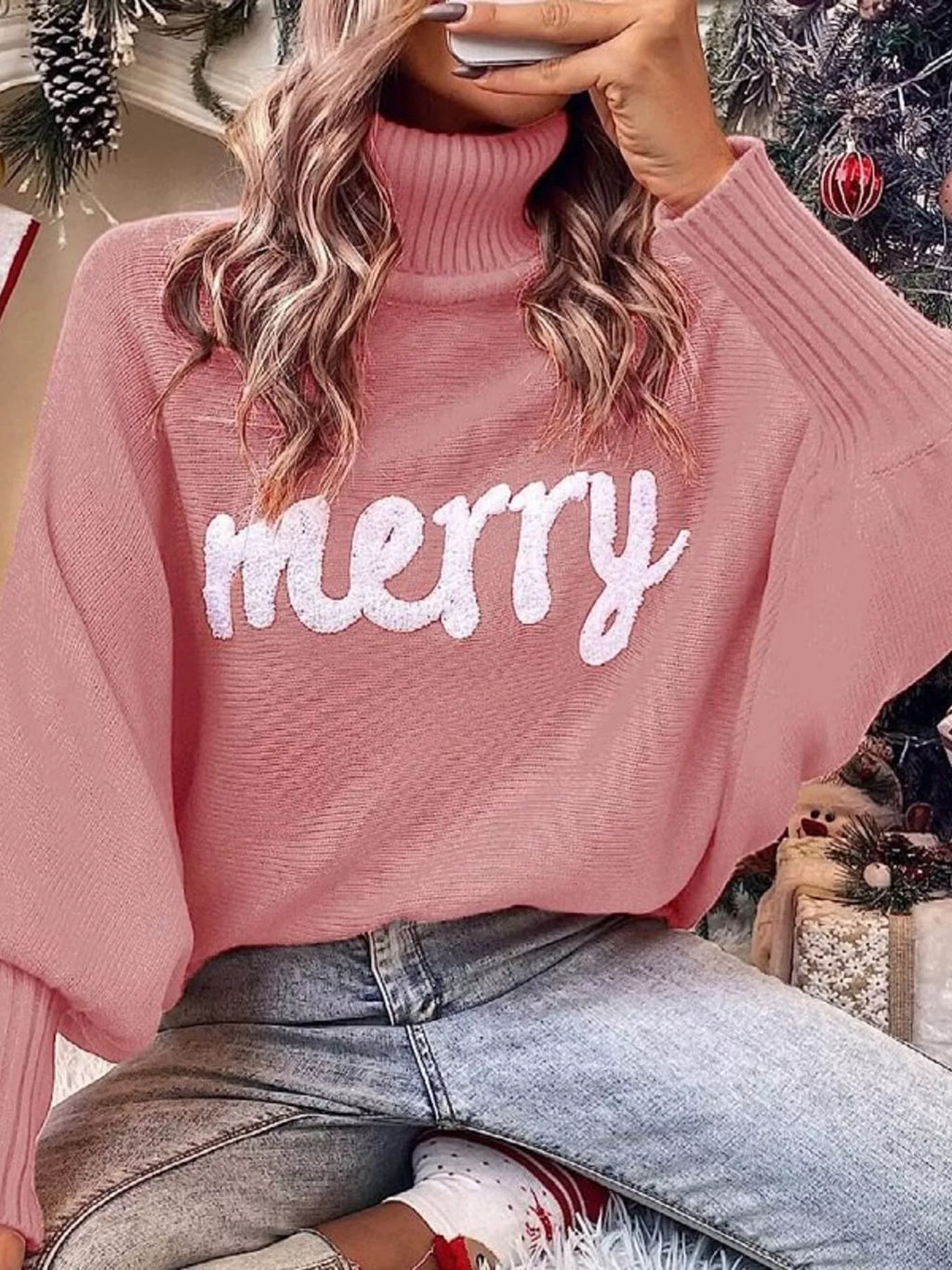 Merry Turtleneck Long Sleeve Christmas Sweater (11)