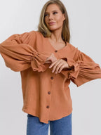 Button Up Flounce Sleeve Shirt (5)