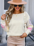 Flower Round Neck Dropped Shoulder Sweater (2)