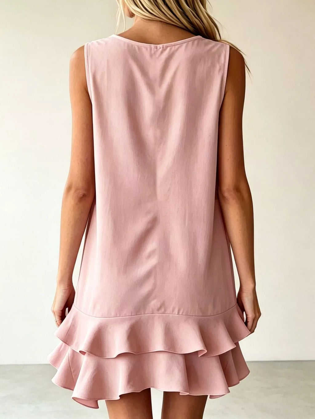 Full Size Sleeveless V-neck Tiered Ruffle Mini Dress Plus (12)