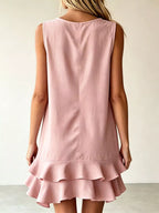 Full Size Sleeveless V-neck Tiered Ruffle Mini Dress Plus (12)