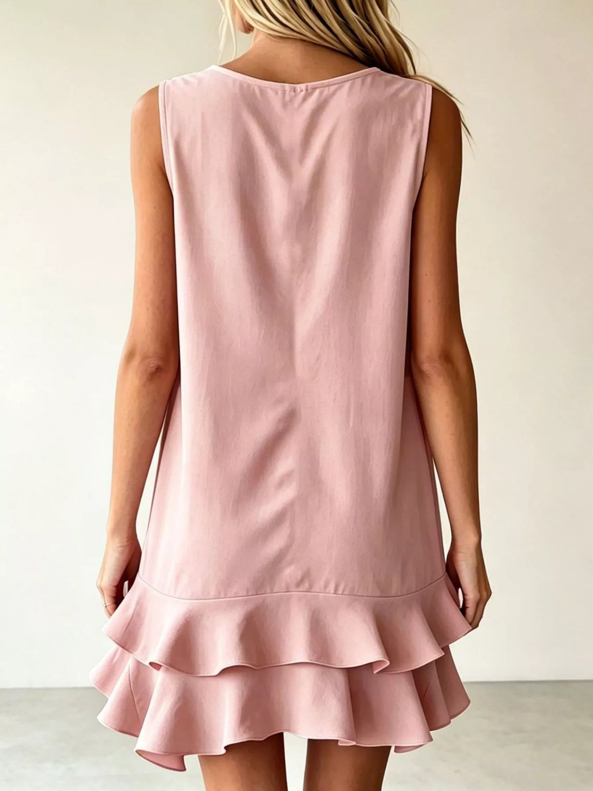 Full Size Sleeveless V-neck Tiered Ruffle Mini Dress Plus (12)