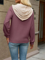 Waffle Knit Henley Hoodie Contrast Trim (17)
