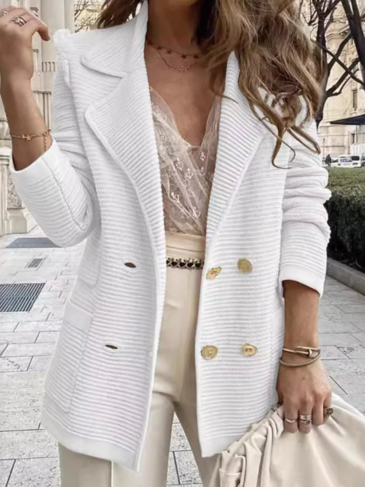 Texture Knit Double-breasted Blazer (16)