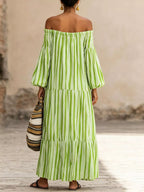 Off-shoulder Striped Maxi Dress (2)