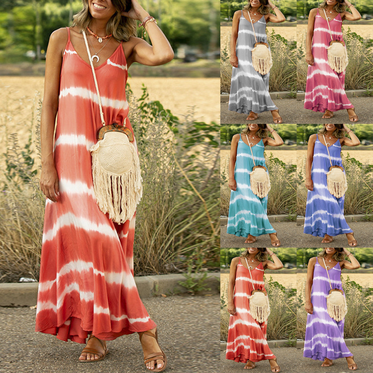 Printed Striped Plus Size Maxi Dress photo 1