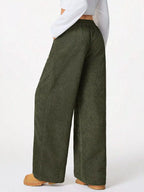 Wide Leg Corduroy Drawstring Pants (7)