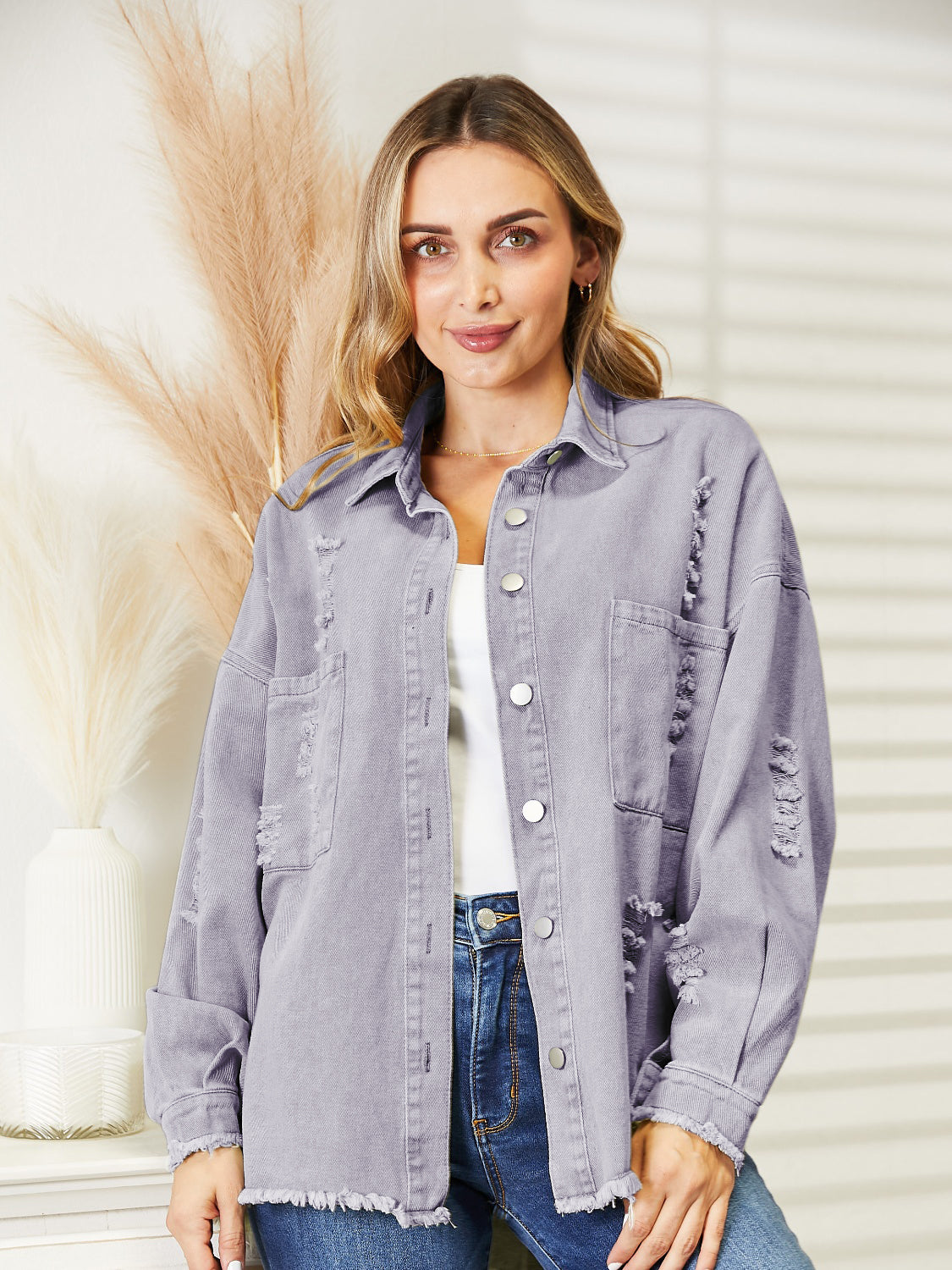 Distressed Raw Hem Denim Jacket (4)