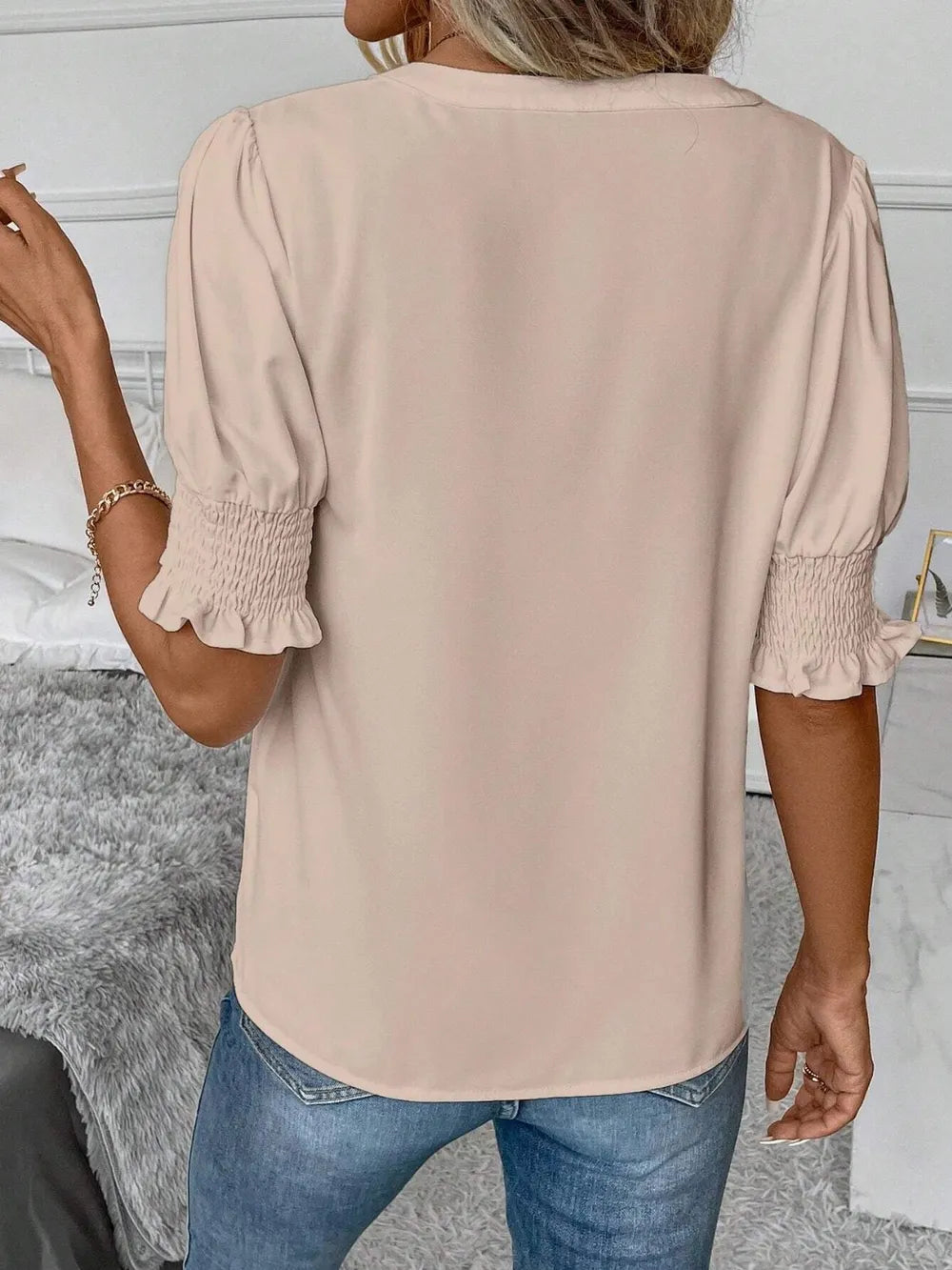 Notched Short Sleeve Blouse (17)