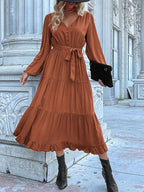 Ruffled Hem V-neck Balloon Sleeve Dress (21)