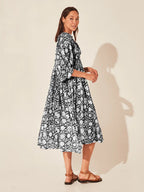 Floral Tie Neck Lantern Sleeve Dress (8)