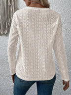 Eyelet Round Neck Long Sleeve Blouse (9)