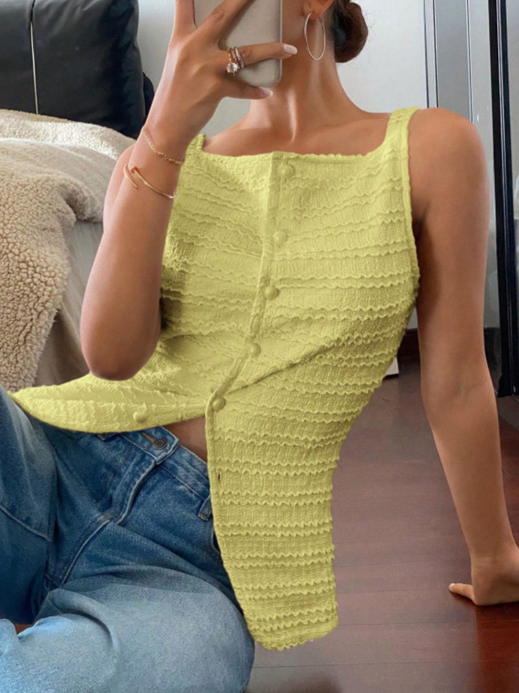 Textured Button-front Tank (25)
