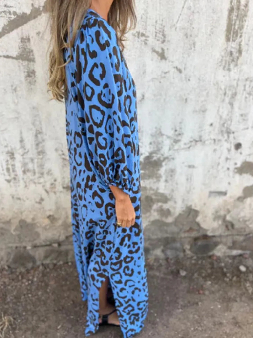 Full Size Printed V-neck Dress Pockets Plus (24)