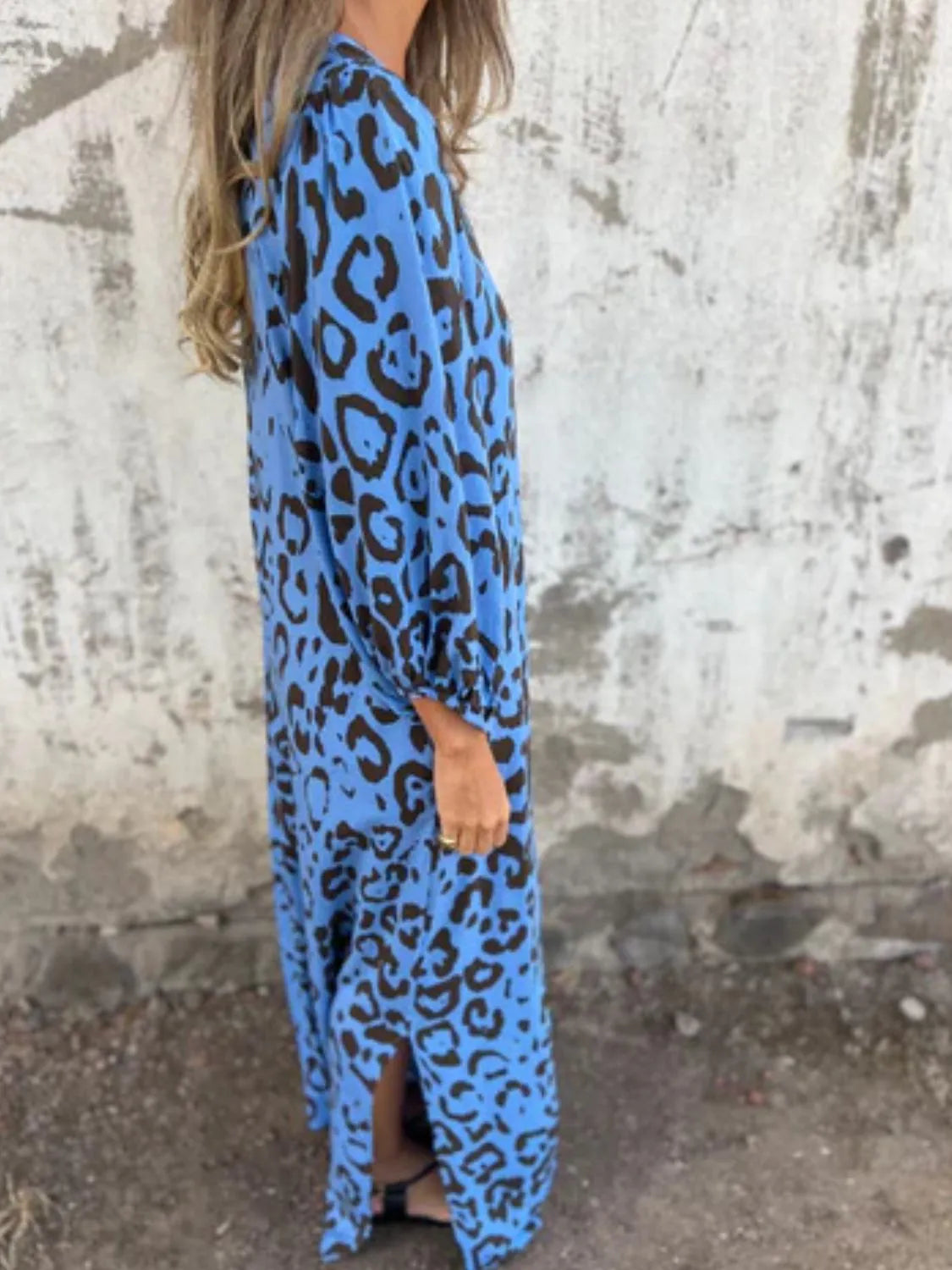 Full Size Printed V-neck Dress Pockets Plus (24)