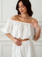 Off-shoulder Cropped Top Shorts Set (8)