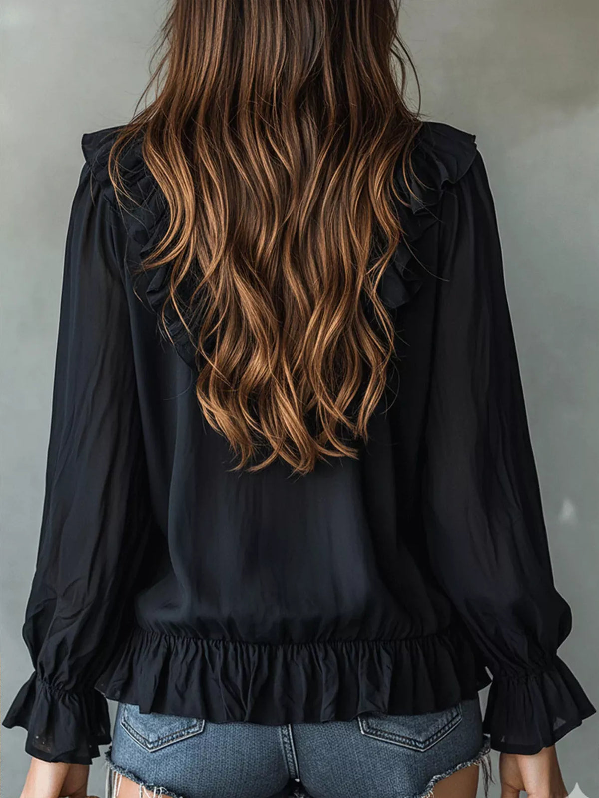 Ruffle V-neck Long Sleeve Blouse (6)